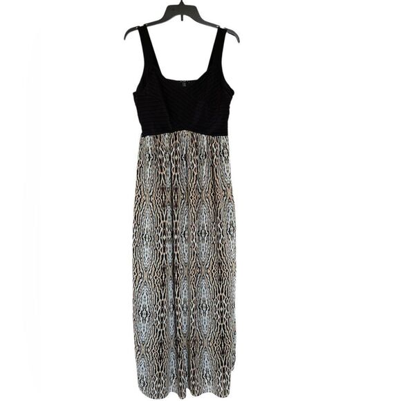 Sami & Jo Black Bodice Fit & Flare Leopard Print Skirt Maxi Dress 1X Mob Wife - Picture 1 of 9